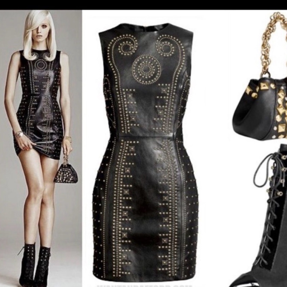 RARE Versace for H&M Black Leather Studded Dress - Size M